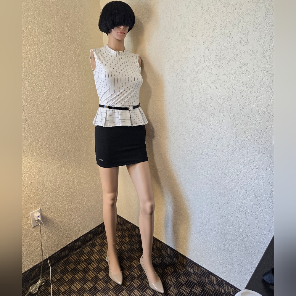 Shrey White Striped Peplum Top